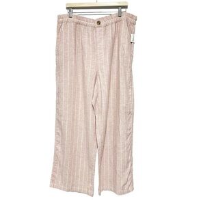 NWT Reitmans Wide Leg Pink with White Stripe Linen Blend Trousers Size 20